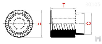 Развальцовочная резьбовая втулка, бонка (артикул 30105) - чертеж