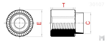 Развальцовочная резьбовая втулка миниатюрная, бонка (артикул 30107) - чертеж