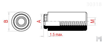 Втулка самопрошивная (запрессовочная) для печатных плат (артикул 30318) - чертеж